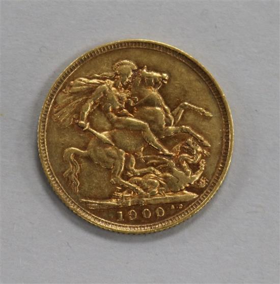 A 1900 Victorian gold full sovereign.